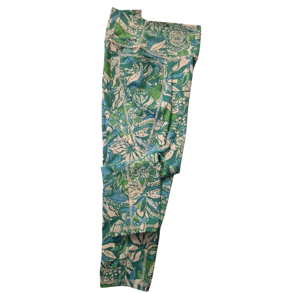 Lilly Pulitzer Green Patterned Leggings with Wide Waistband - Picture 2 of 4